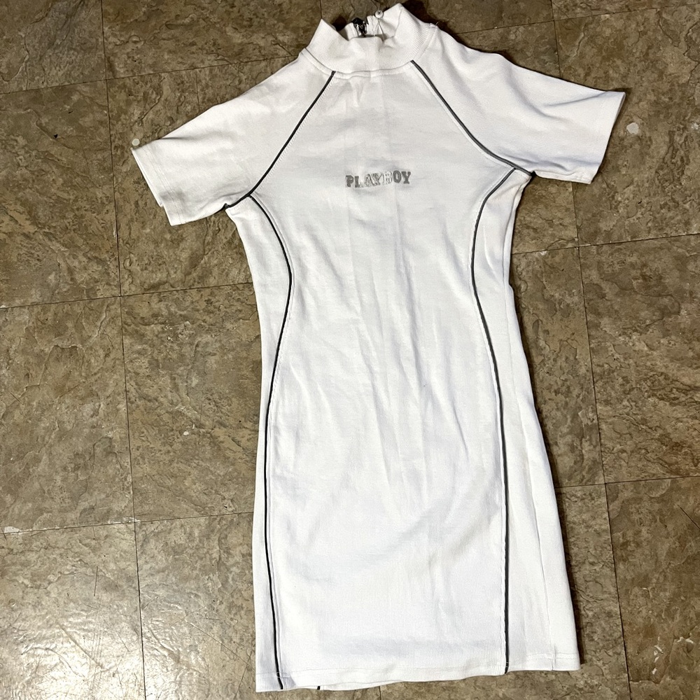 Playboy via Missguided Bodycon ribbed white and 3M Dress